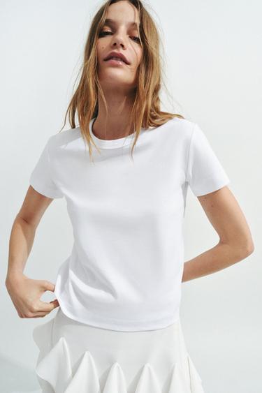 Zara SHORT SLEEVE INTERLOCK T-SHIRT - White