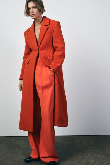 ZW COLLECTION PŘÍSTŘIHNUTÝ KABÁT Z VLNĚNÉ SMĚSI - Oranžová od Zara