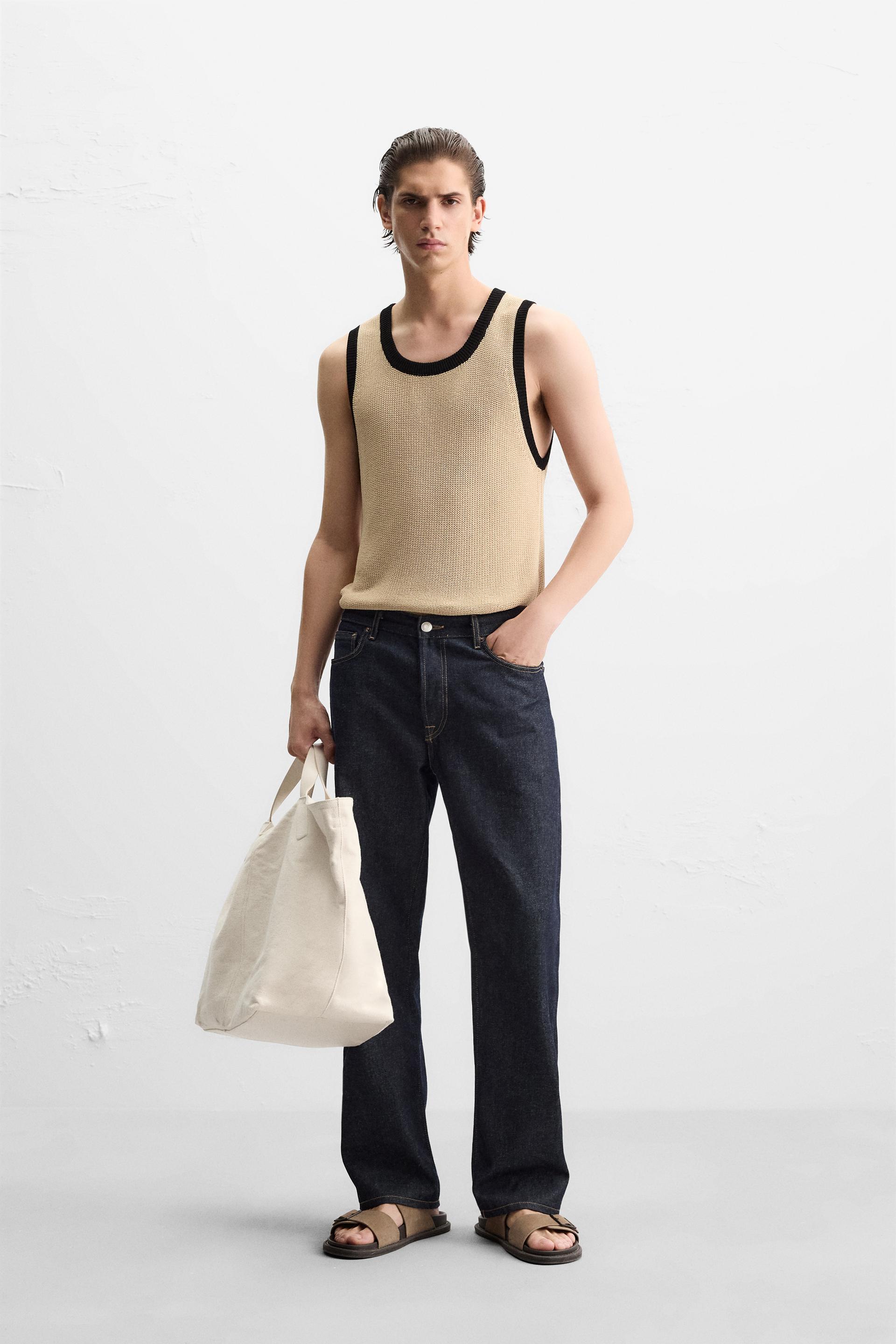 CONTRASTING KNIT TANK TOP - Beige | ZARA United States