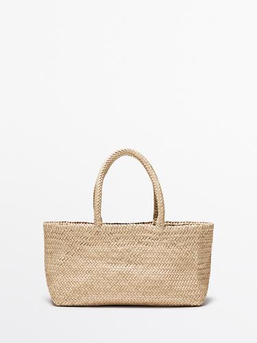 Zara Medium braided nappa leather tote bag - Ecru