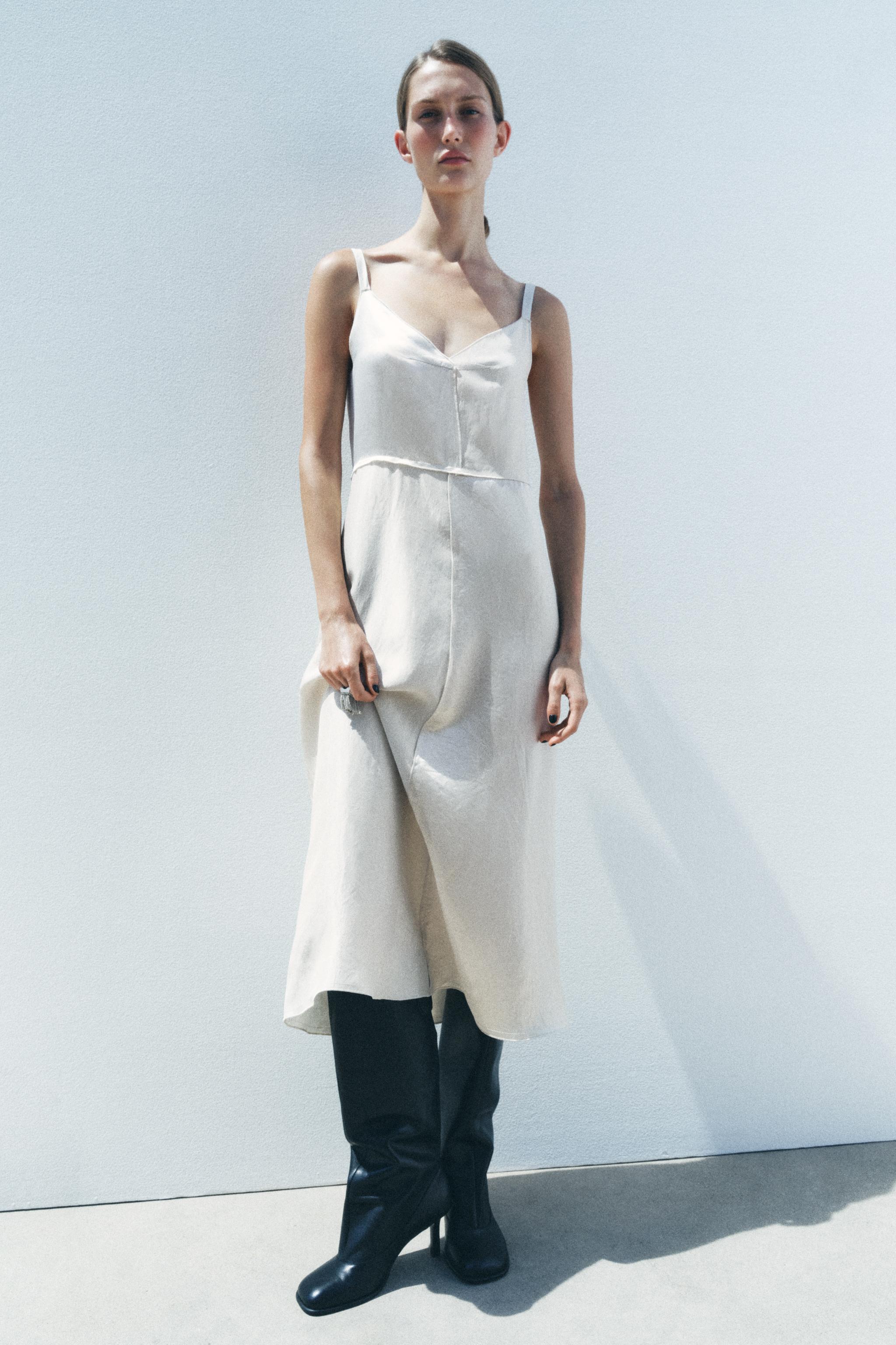 SATIN EFFECT SLIP DRESS ZW COLLECTION - Ecru | ZARA United States