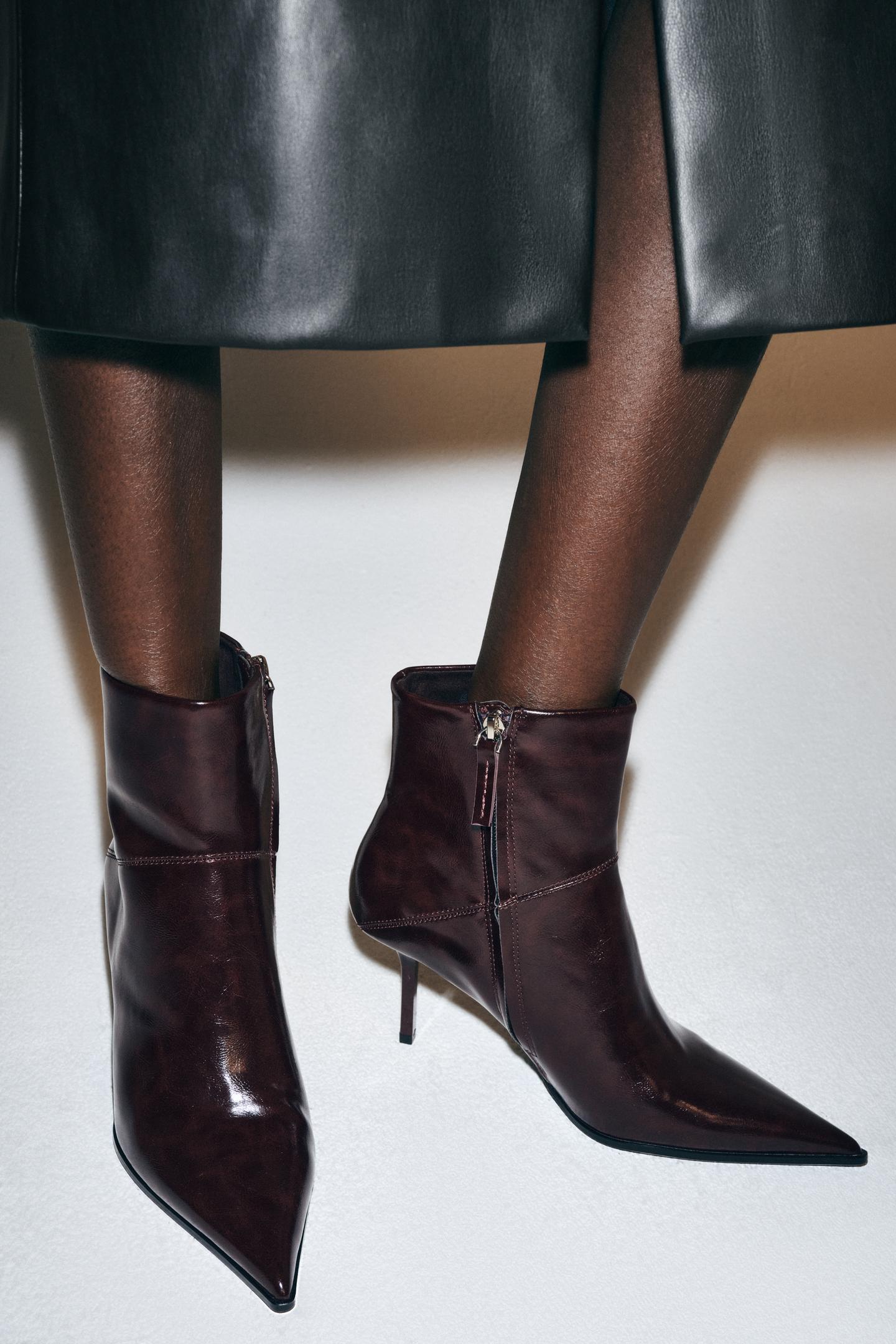 Женские ботинки Zara Patent Heeled, цвет: Бордовый красный — фото 3