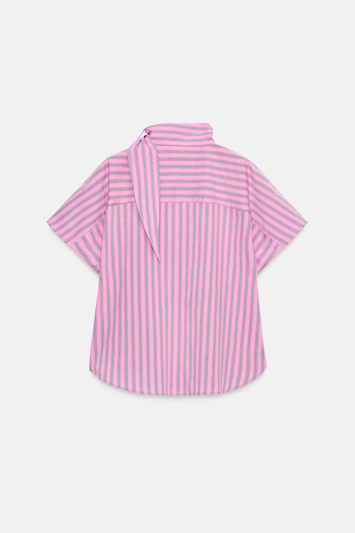Женская рубашка Zara ZW Collection Striped Frog Fastening, цвет: Розовый — фото 6