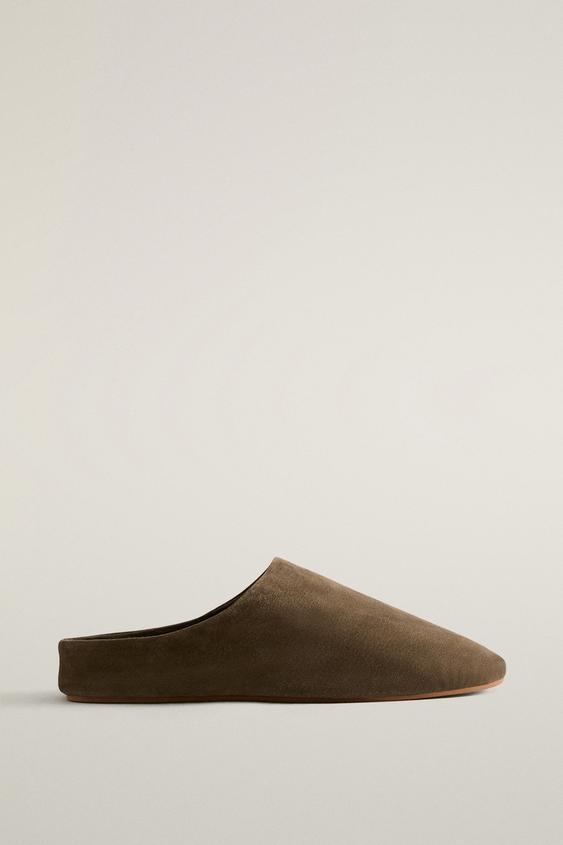 LEATHER MULE SLIPPERS - Khaki Green by Zara - Image 0