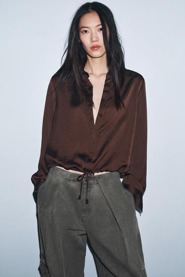Zara SATIN EFFECT SHIRT ZW COLLECTION - Brown