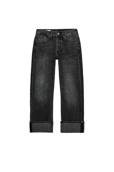 TRF FOLD UP STRAIGHT MID-WAIST JEANS - Black by Zara