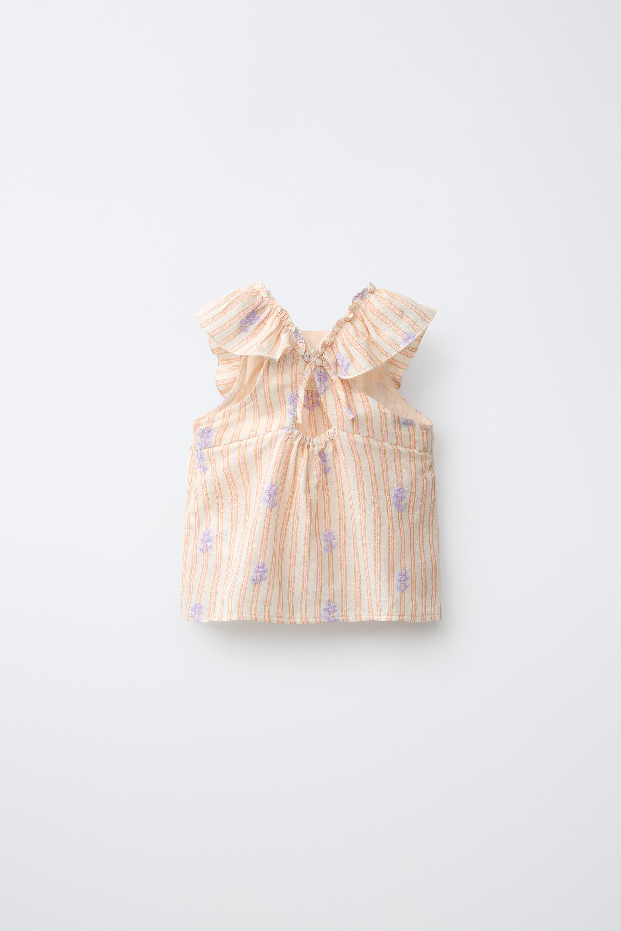 STRIPED AND FLORAL BLOUSE — Tangerine
