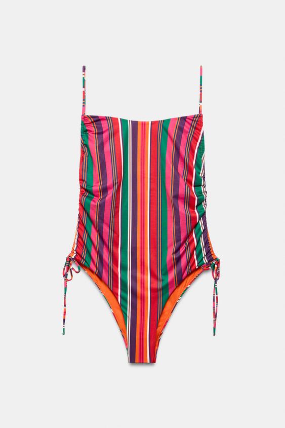 MAILLOT DE BAIN IMPRIMÉ À RAYURES AVEC PLIS LATÉRAUX - Multicolore de Zara - Image 5