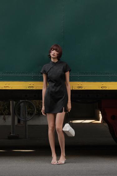 Zara 短版提花洋裝 - 黑色