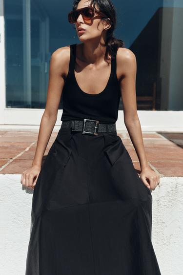 BELTED LAYERED MIDI SKIRT - Black by Zara - Image 5