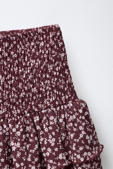 COTTON GAUZE FLORAL BERMUDA SKORT - Dark red by Zara - Image 2