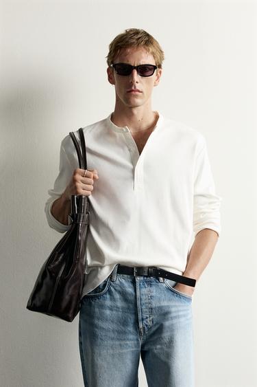 T-SHIRT COL HENLEY COUPE DÉCONTRACTÉE - Blanc de Zara