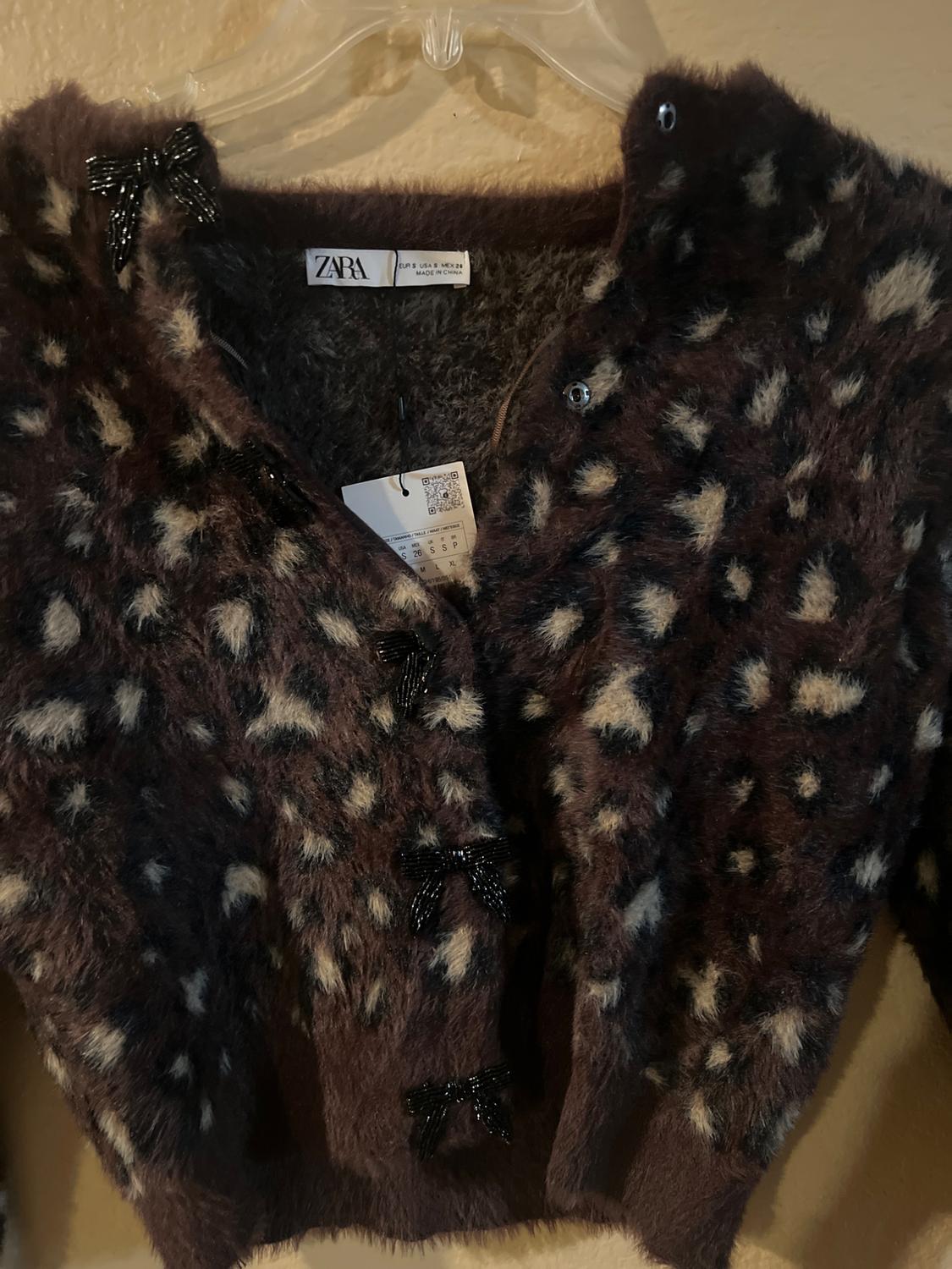 FUR EFFECT JACQUARD KNIT CARDIGAN - Image 3