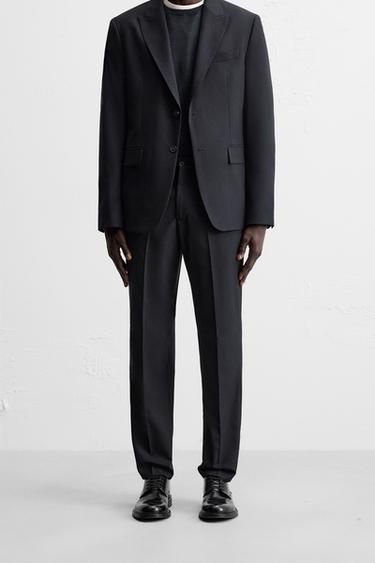 Zara 人字紋西裝長褲 - 海藍色