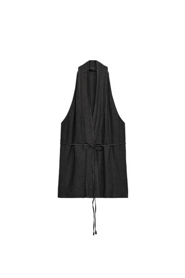 TOP CRUZADO CON LINO ZW COLLECTION - Gris antracita de Zara