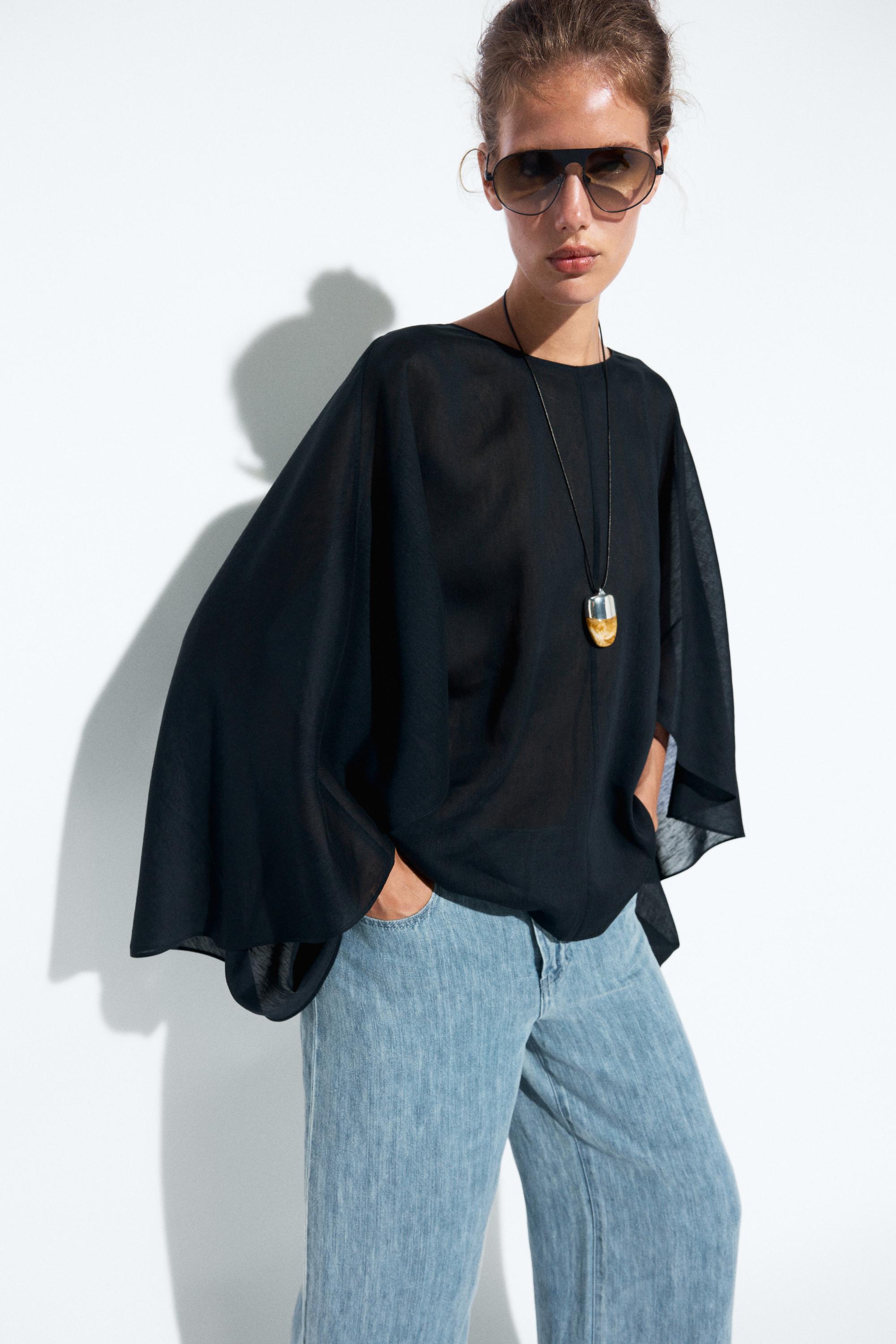 Asymmetric flowing cape — Blue