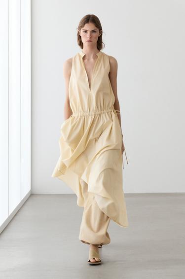 Vestido midi goma cintura 100% algodón - Amarillo claro de Zara - Imagen 0
