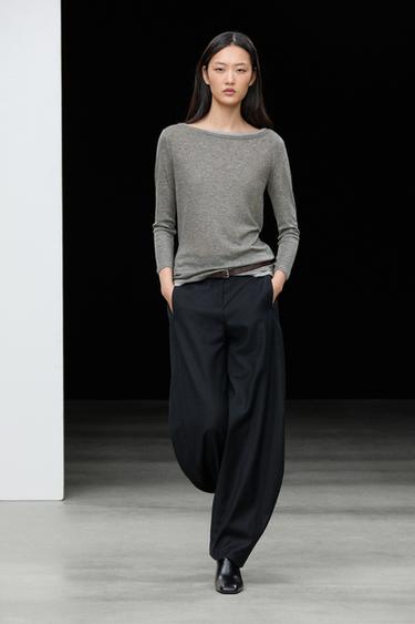 Double boat neck T-shirt — Gray marl 1