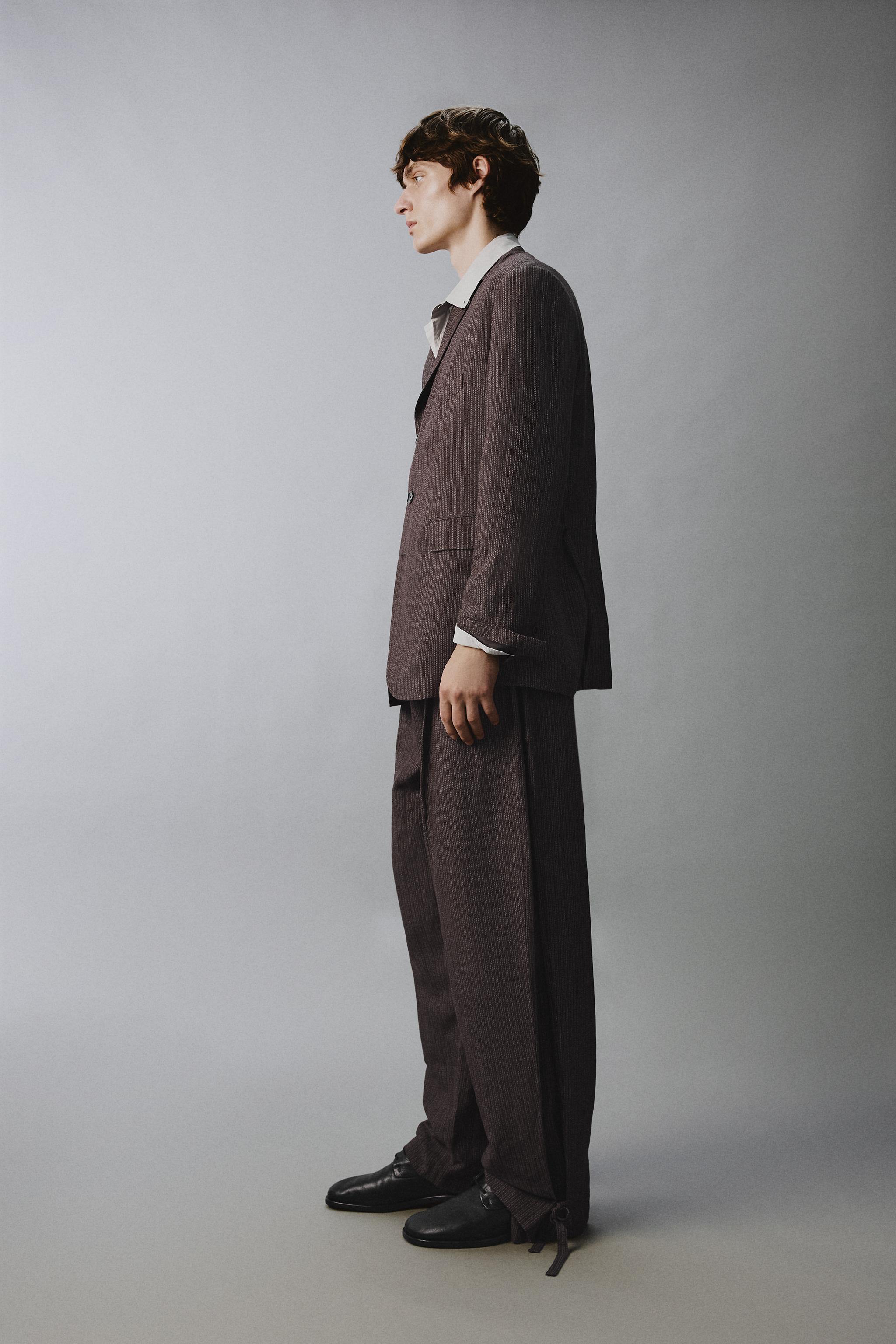 STRIPED VISCOSE - LINEN SUIT JACKET