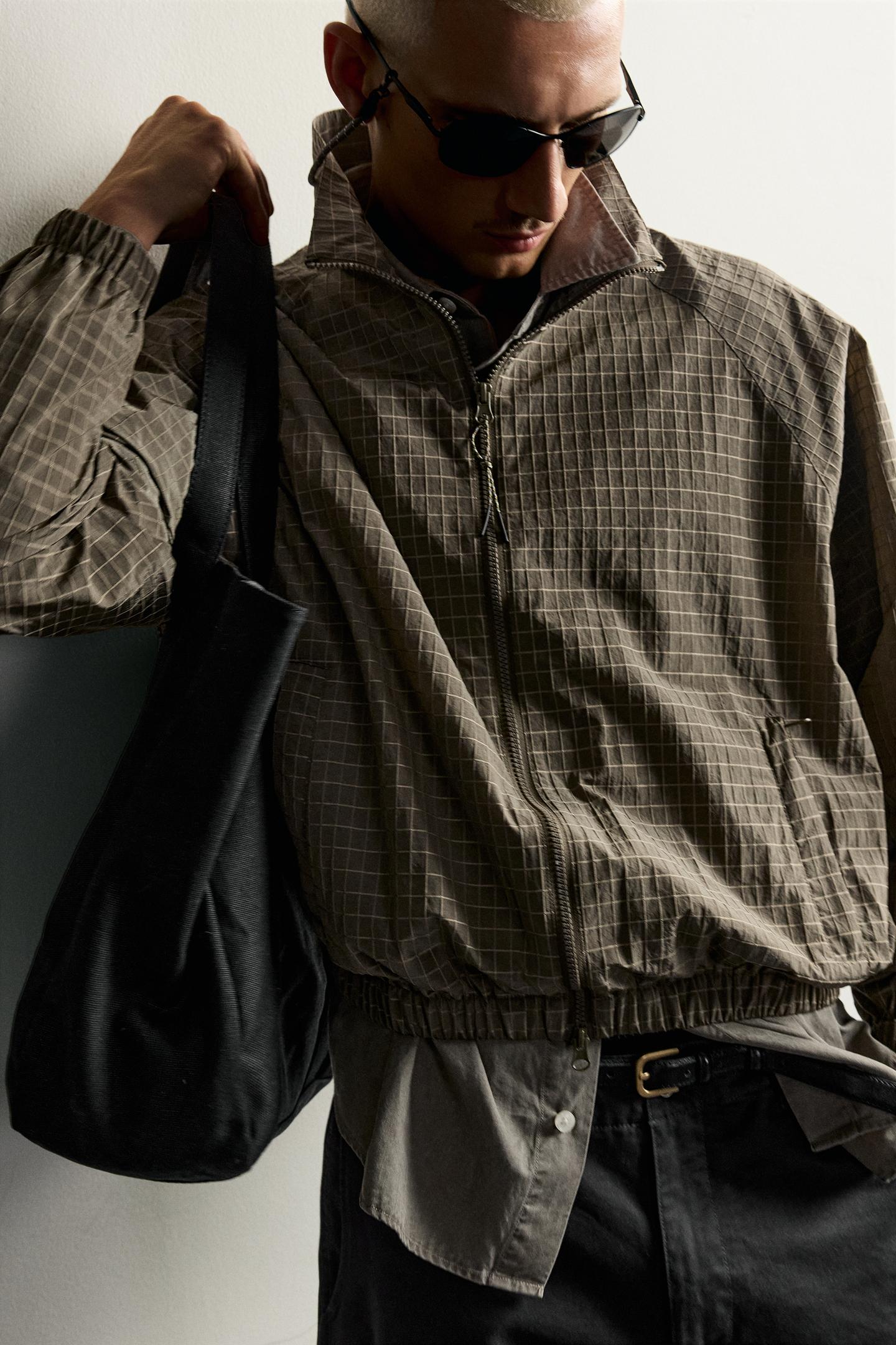 Мужская куртка Zara Check Jacquard Technical, цвет: Хаки — фото 5