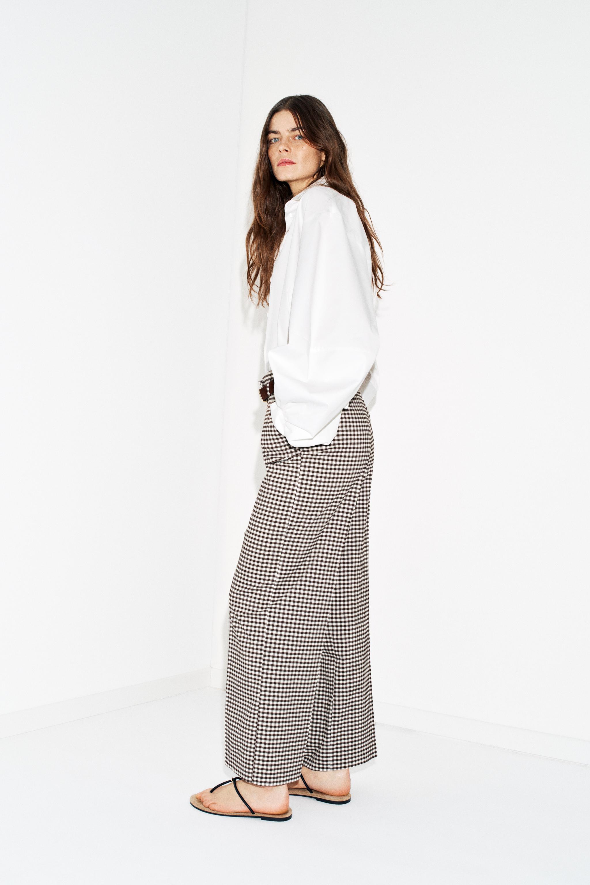 GINGHAM BELTED STRAIGHT PANTS