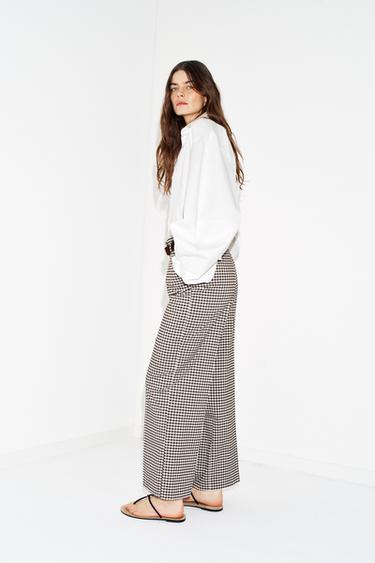 GINGHAM STRAIGHT TROUSERS WITH BELT - Brown by Zara - Image 2