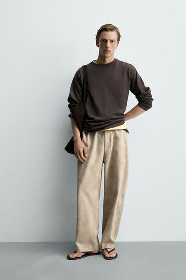 Zara ŽAKARD CHINO PANTALONE OPUŠTENOG KROJA – žuto-smeđa – Slika 0