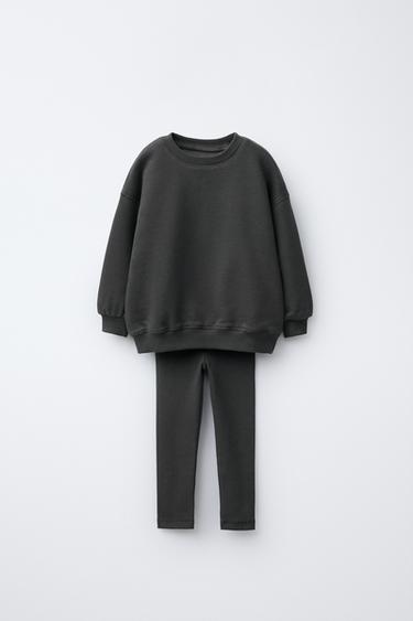 PLAIN SWEATSHIRT AND RIBBED LEGGINGS SET - Anthracite grey by Zara