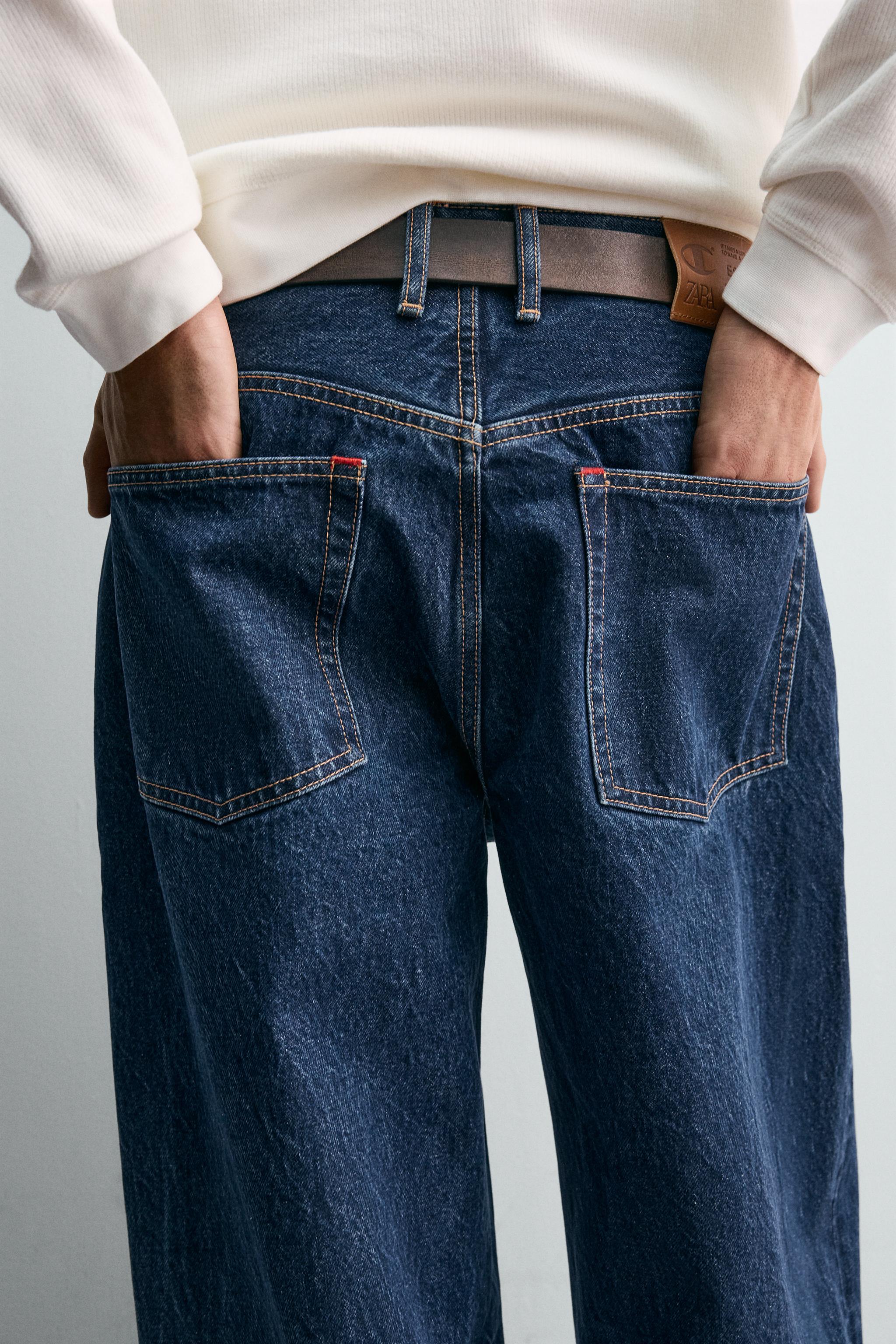 ZARA】44 ストライプ バギーフィットジーンズ Champion ZARA