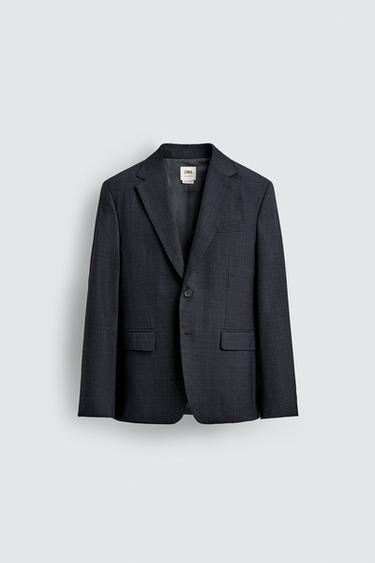 100% WOOL CHECK SUIT BLAZER - Navy blue by Zara