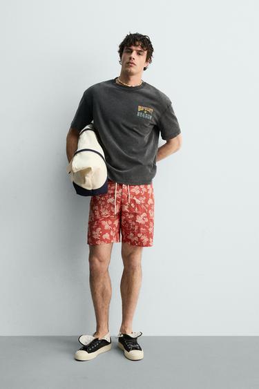 Zara SURF PRINT WASHED T-SHIRT - Dark brown - Image 0