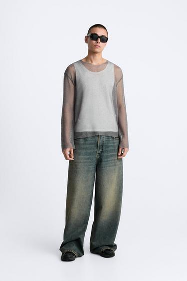 MESH KNIT TOP - Grey by Zara - Image 0