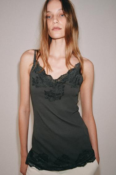 Zara MINI HALJINA SA ČIPKOM – tamnougljeno siva