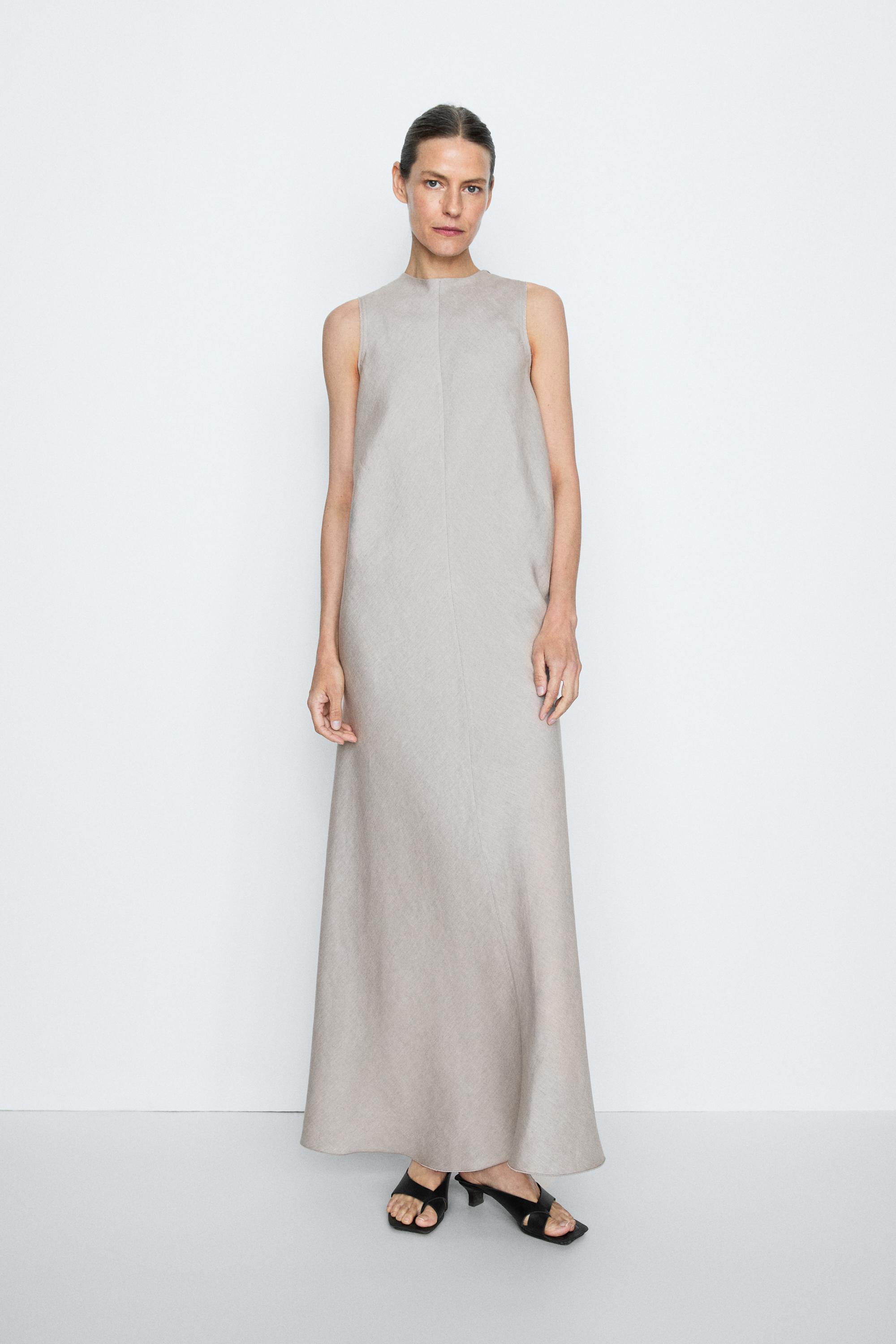 Flowing dress with ruffle detail - STUDIO — Stone