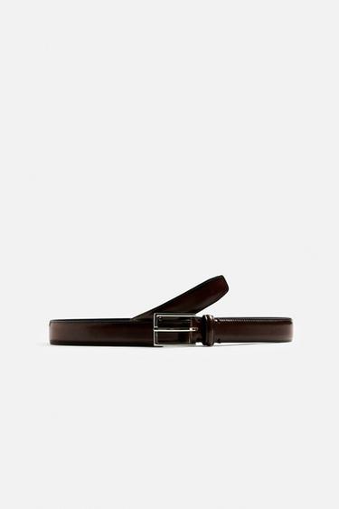 CEINTURE EN CUIR SURPIQUÉE - Marron de Zara