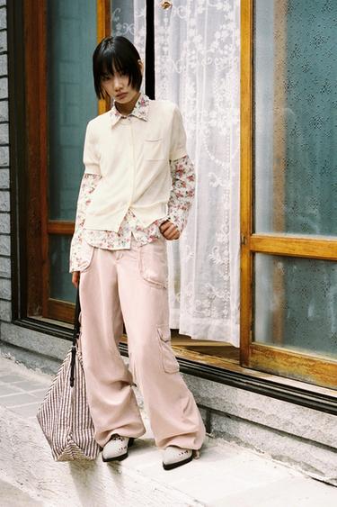 FADED-EFFECT CARGO TROUSERS - Pale pink by Zara
