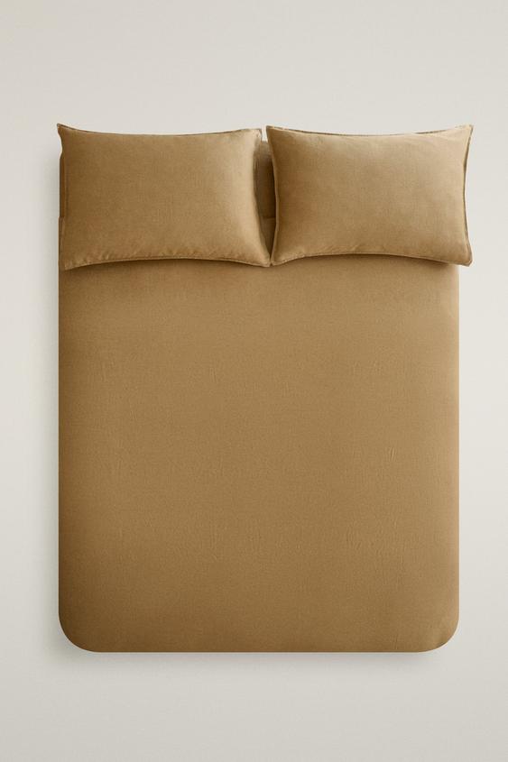 FADED LINEN DUVET COVER (140 G/M²) - Caramel by Zara - Image 0