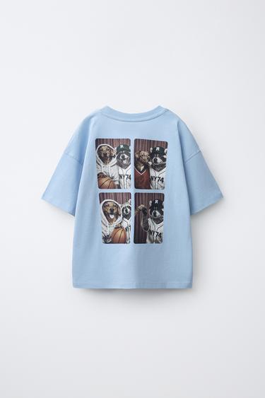BASKETBALL ANIMALS PRINT T-SHIRT — Blue 2