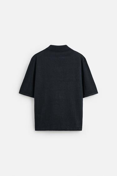 100% HEMP KNIT POLO SHIRT - Navy blue by Zara - Image 7