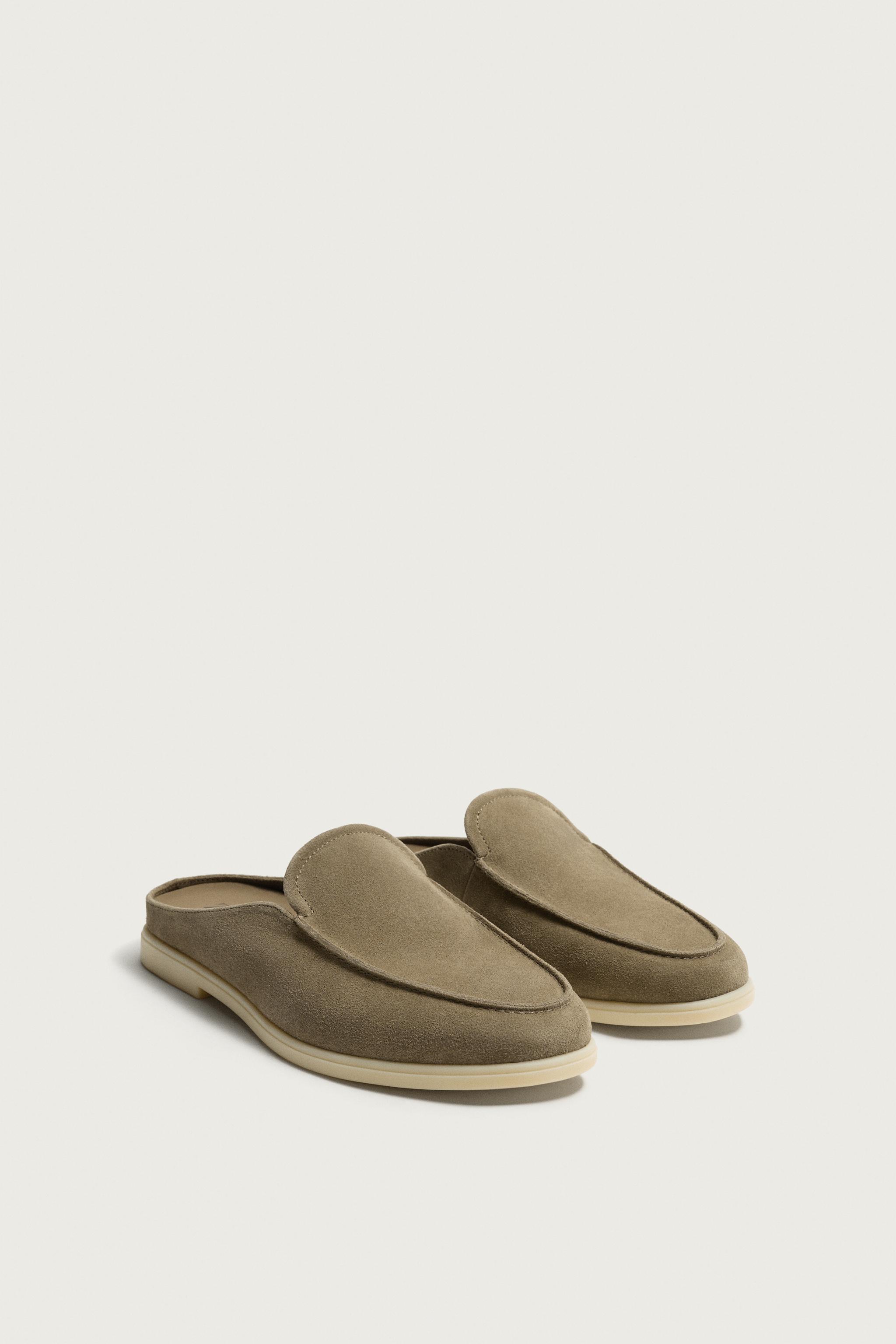 LEATHER MULE LOAFERS — Taupe Gray