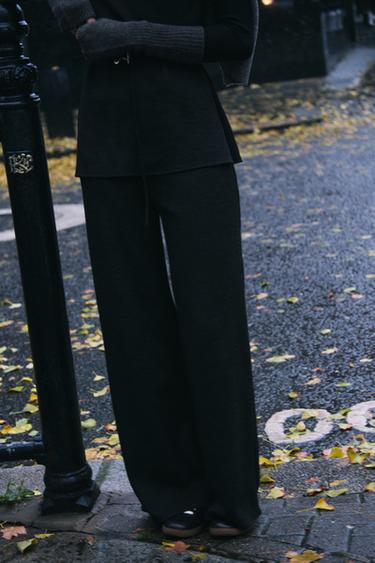 SOFT PIQUÉ WIDE-LEG TROUSERS - charcoal grey by Zara - Image 2