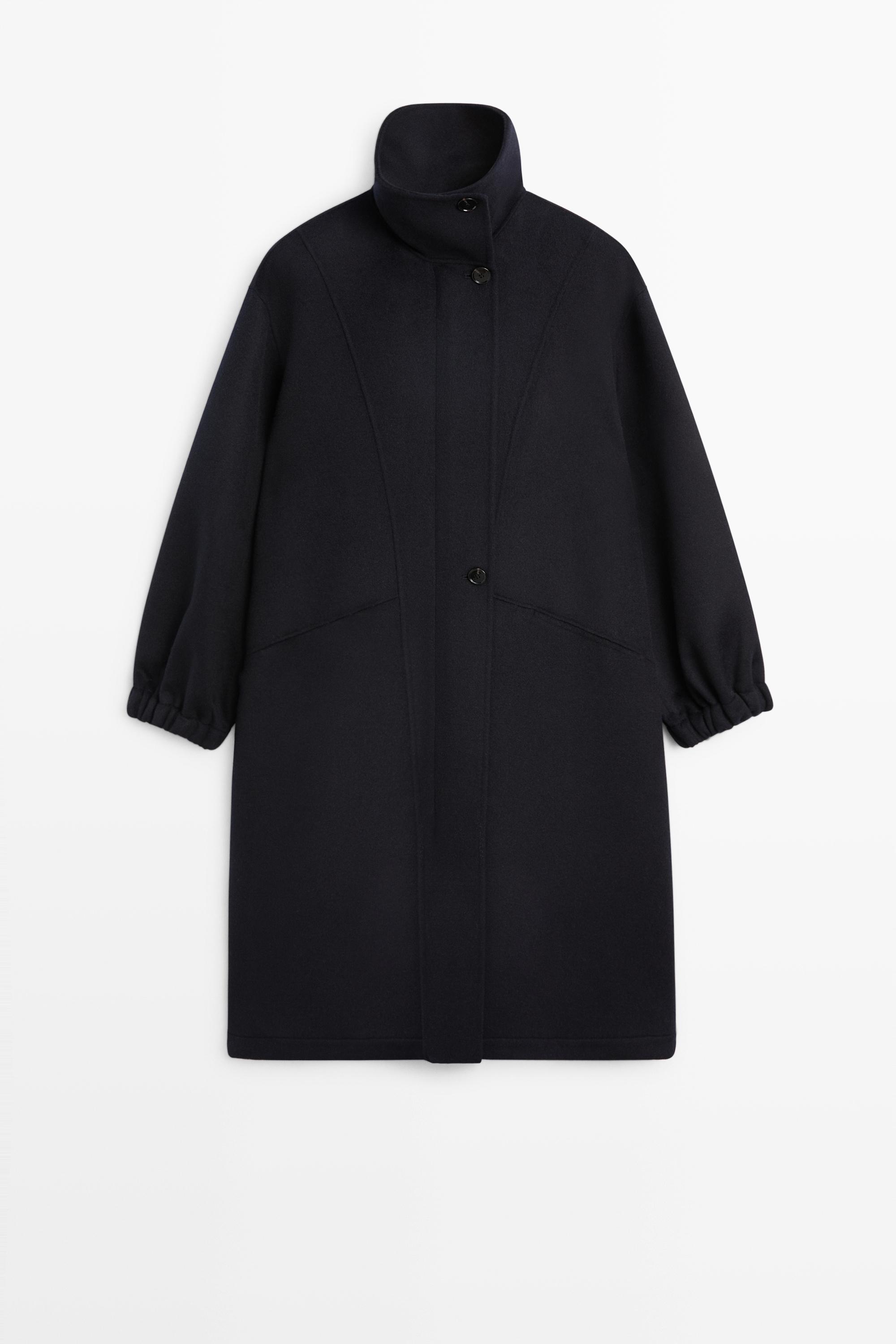 Parka longue à col montant en mélange de laine
