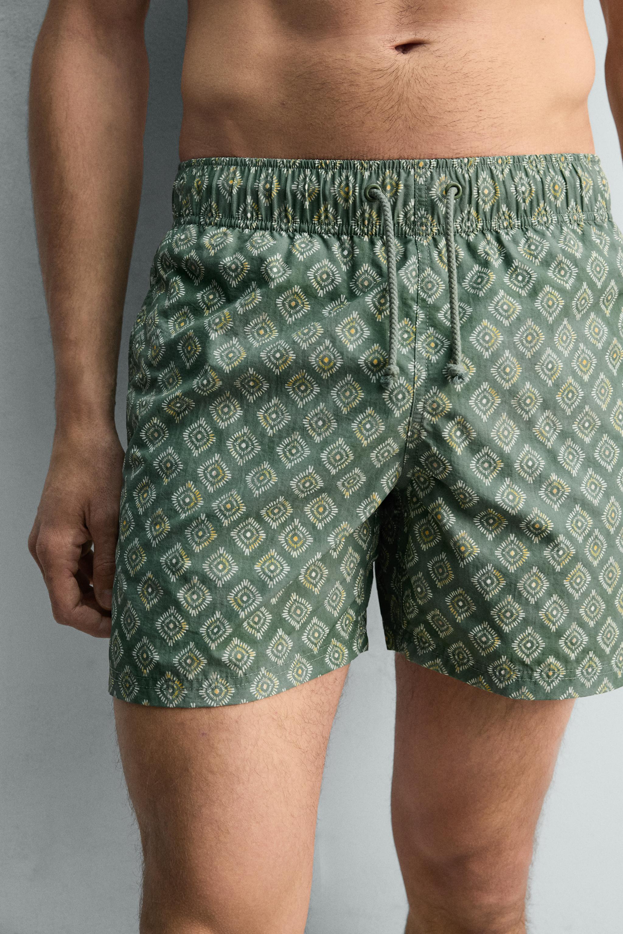MAILLOT DE BAIN MI-LONG À IMPRIMÉ GÉOMÉTRIQUE EFFET DÉLAVÉ