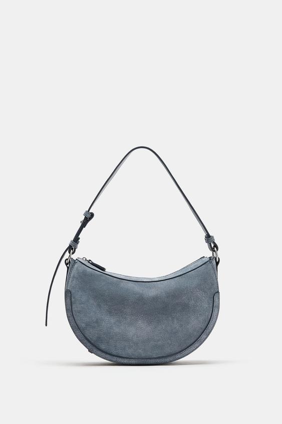 LEATHER CROSSBODY BAG - Blue by Zara - Image 0