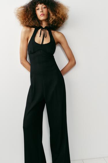 WIDE-LEG HALTER JUMPSUIT IN LINEN BLEND - Black by Zara - Image 1