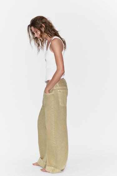 TRF MID-WAIST BAGGY FOLDED JEANS - Olive Green by Zara - Image 3