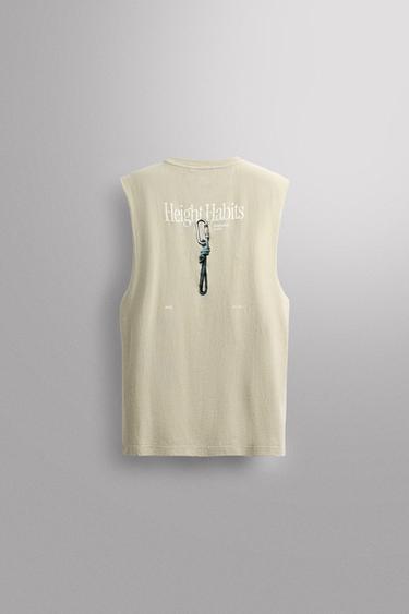 Zara GRAPHIC PRINT TANK TOP - Ecru
