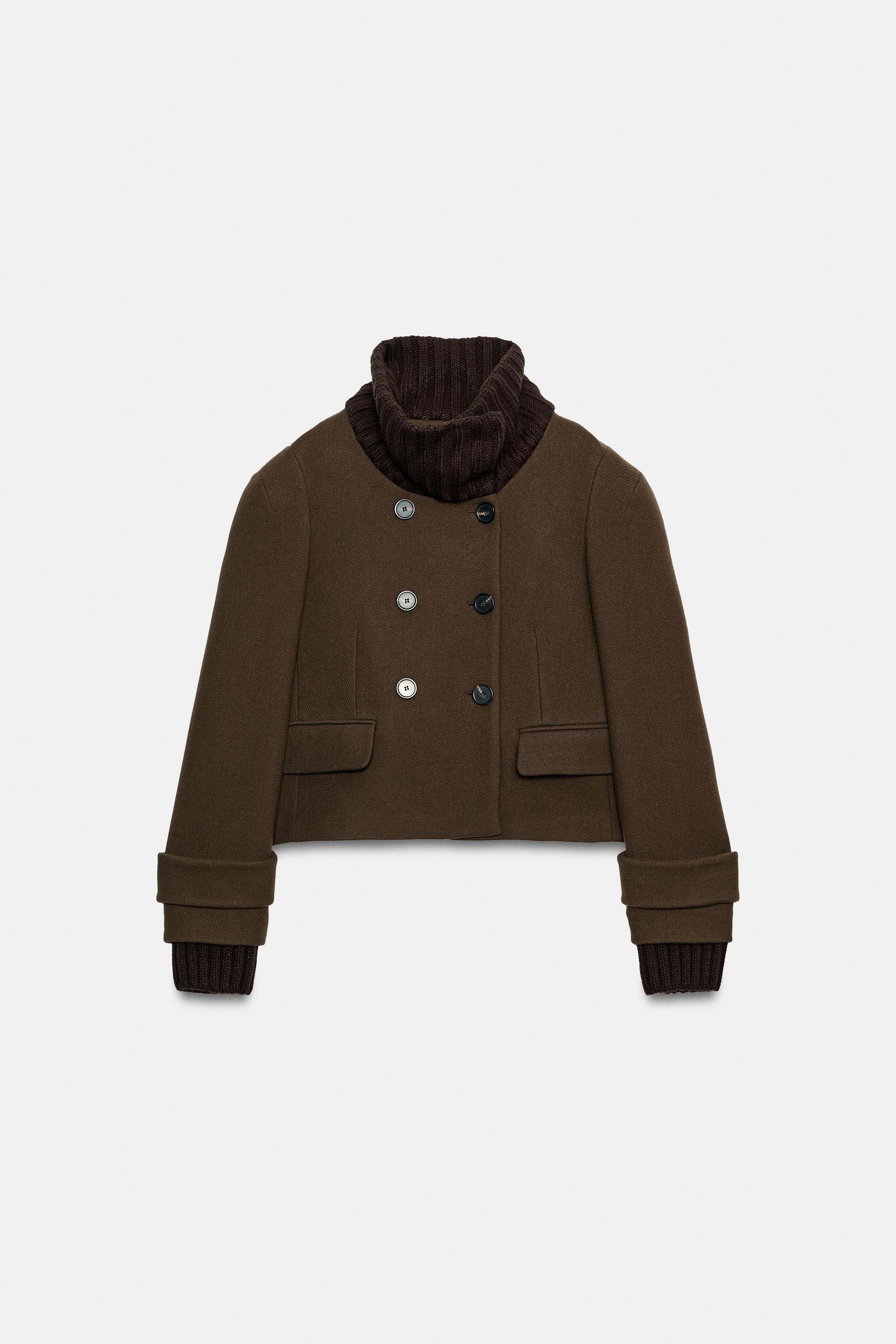 ZW COLLECTION SHORT COMBINED WOOL-BLEND COAT