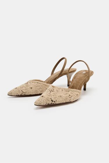 EMBROIDERED HEELED SHOES - Ecru White by Zara - Image 2