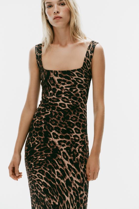 ROBE MI-LONGUE TEXTURÉE À IMPRIMÉ ANIMALIER - Leopard de Zara - Image 1